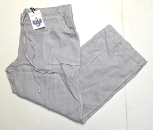 $160 New PURE AMICI Crop Drawstring Capri Pants Women MEDIUM M Silver Gray LINEN - Picture 1 of 8