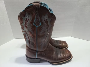 Ariat Tombstone Boots Women 6B Square Toe Brown Turquoise Blue Mid Calf Western - Bild 1 von 9
