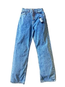 NWT Fame Istanbul Jeans Women's 29 (28" Waist) Button Fly Wide Bottoms Acid Wash - Picture 1 of 6