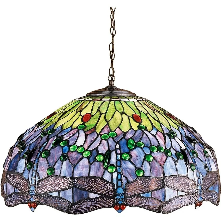 Pingente de libélula cabeça pendurada Tiffany 22 polegadas de largura rubi/verde/azul/violeta/ch - Imagem 1 de 2