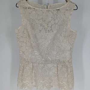 Teri Jon Womens Sz 10 peplum Style Sleeveless Lace Blouse Ivory Cream - Picture 1 of 5