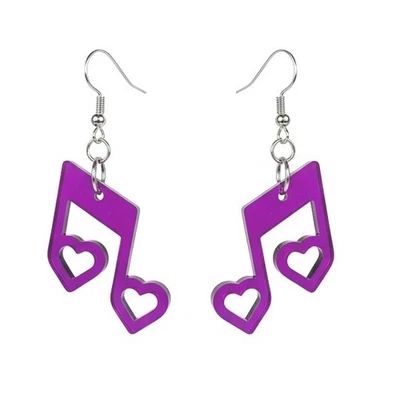 Pendientes colgantes de corazón con nota musical púrpura para mujer pendientes de acrílico ligeros Foto 1 de 2