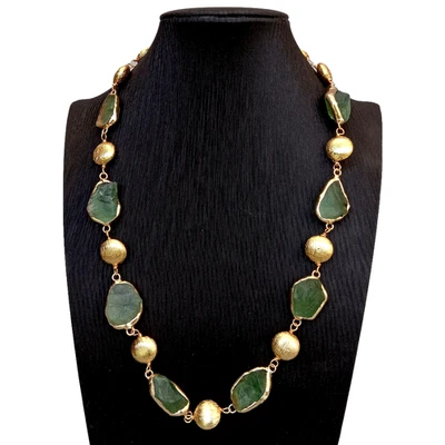 Natural Green Fluorite Rough Raw Brushed Coin Bead Necklace Gemstone Jewelry - Image 1 of 4