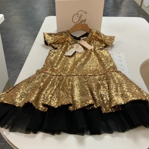 NEW Doe A Dear Gold Sequin Dress Age 5 Years - Picture 1 of 3