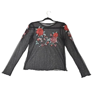 American Eagle Womens Small Top Sheer Floral Embroidered Romantic Goth Cover Up - Picture 1 of 10