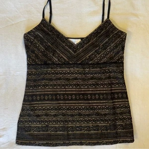 Ann Taylor Loft Beige & Black lace tank top Shirt Cami Medium Spaghetti Straps - Picture 1 of 5