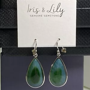 Iris & Lilie echter Edelstein grüner Achat Ohrhänger NEU - Bild 1 von 4