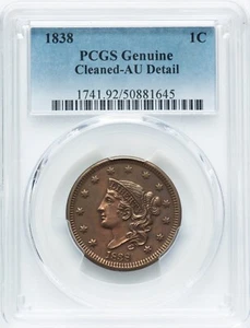 1838 - Coronet Large Cent - PCGS AU Details - SPECTACULAR APPEARANCE! LOOKS UNC! - Picture 1 of 2