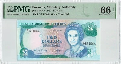 BERMUDA 2 Dollars 1997, P-40Ab Monetary Authority, PMG 66 EPQ Gem UNC, B/3 QEII - Image 1 of 2