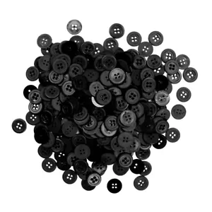 13mm Favorite Findings Craft Buttons Solid Black Round Plastic 4-Hole Loose Bulk - Picture 1 of 2