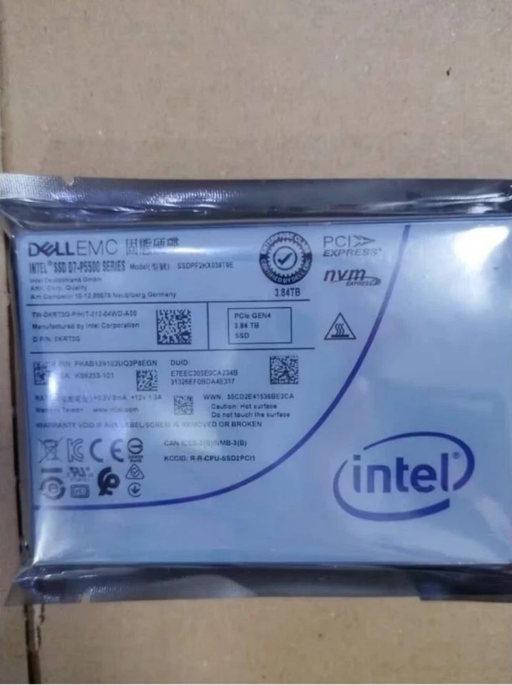 DELL EMC INTEL D7-P5500 SSDPF2KX038T9E 3.84TB NVME PCIe GEN4 2.5" U.2 SSD - Image 1 of 1