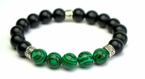 Handmade natural malachite shungite bracelet Stretch Mens Bracelets Gift for him