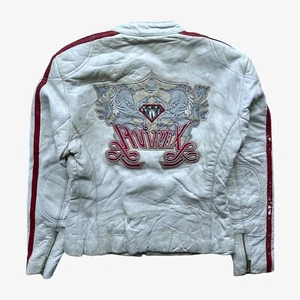 Chaqueta Universitaria Vintage Y2K Para Mujer AVIREX Unicornio Diamante Cuero Blanco, Años 90 - Imagen 1 de 16