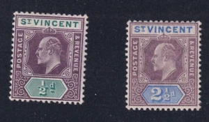 MATT'S STAMPS ST. VINCENT #82, #84 EDWARD VII ISSUES OF 1904-11, MH CV$20.50 - Picture 1 of 3