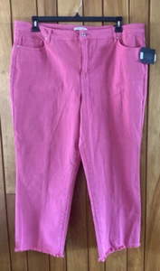 John Mark Plus Pink Denim Stretch Frayed Ankle Pants 18W Capri - Picture 1 of 6