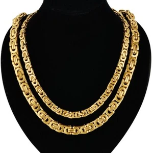  Men Fashion Gold Chain Necklace Stainless Steel Byzantine Chains  - Picture 1 of 13