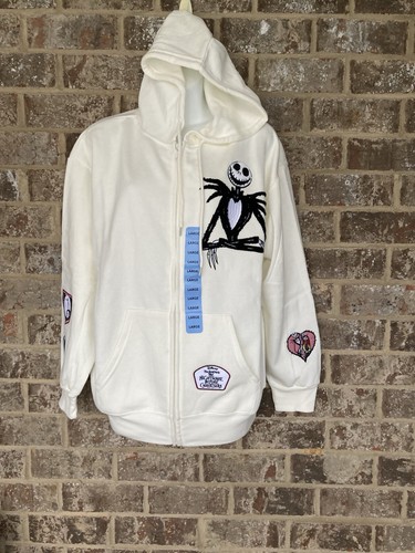 OFF WHITE Felpa con cappuccio Nightmare Before Christmas donna full zip ricamata GRANDE