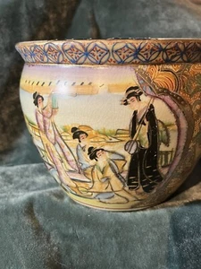 Antik/Vintage Porzellan Koi Fisch Schüssel Pflanzgefäß handbemalt Blattgold - Bild 1 von 24