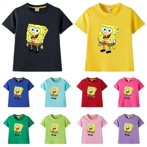Kids SpongeBob SquarePants Print Casual Short Sleeve T-Shirt Cotton Tee Tops UK - Picture 1 of 29