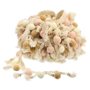 2 Yards Pom Pom Ball Fringe Trim Ribbon Sewing for DIY Crafts Beige - Picture 1 of 6