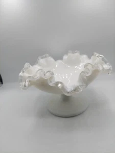 Vintage Fenton Silvercrest White Milk Glass Ruffled Edge 6" Candy Dish Bowl - Picture 1 of 5