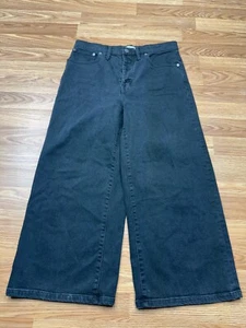 Madewell Wide Leg Crop Women's size 30 Black Denim Jeans Button Fly - Picture 1 of 10
