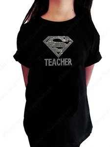 Girls Rhinestone T-Shirt " Crystal Super Teacher " in Size 3 to 14 Available - Picture 1 of 2