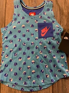 NWT Girls NIKE Adorable Aqua Blue Sleeveless Single Pocket Logo Tank Top Size 5 - Picture 1 of 3