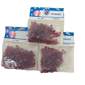 Vintage Plastic Tri-Beads Star Red Burgundy NOS 3 Packs FEM - 225 Beads in all
