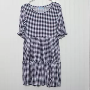 Abito in viscosa Draper James blu navy a scacchi manica corta smorzata XL - Foto 1 di 10