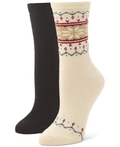 HUE Womens Boot Socks Ivory Fairisle & Solid Black 2 Pair $18 NWT - Picture 1 of 1