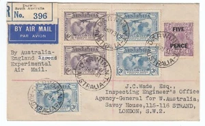 Registered Air Mail Flight Cover Darwin South AUSTRALIA to London May 1931 - Picture 1 of 2