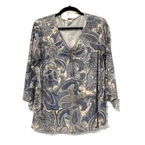 Blusa Campesina Vintage Y2K Planeta Maternidad Azul Paisley Talla Grande - Imagen 1 de 11