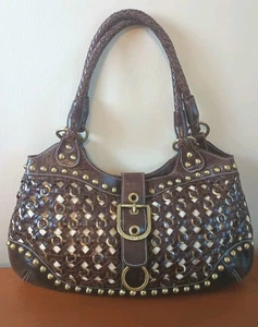 Rafe New York Braided Leather Hobo Bag Purse Brass Studed Brown Read - Picture 1 of 16