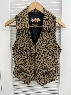 VTG Easyriders Womens Genuine Leather Cheetah Print Zip Motorcycle Vest Medium - Image 1 of 4