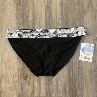 NUEVO CON ETIQUETAS $54 Athleta Belharra Bikini Traje de Baño Parte Inferior Negro con Cintura Blanca/Gris M Foto 1 de 4