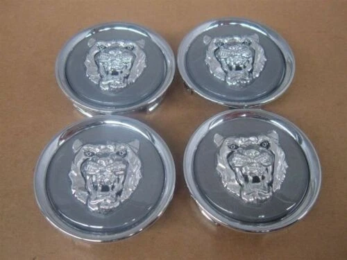 NEW JAGUAR WHEEL EMBLEM BADGE SET OF 4pcs SILVER HEAD GREY BACKGROUND MNA6249GA - Image 1 of 1