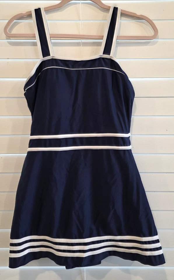 Traje de baño Shore Shapes vestido de baño de una pieza azul marino blanco falda traje de baño talla 12 Foto 1 de 4