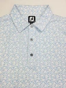 Footjoy Größe XL Herren Blau Weiß Blumen Bestickt Hals Logo Kurzarm Polo - Bild 1 von 12