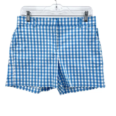 Женские шорты ANN TAYLOR размер 4 синие и белые клетчатые плоские спереди 5 дюймов - Изображение 1 из 4