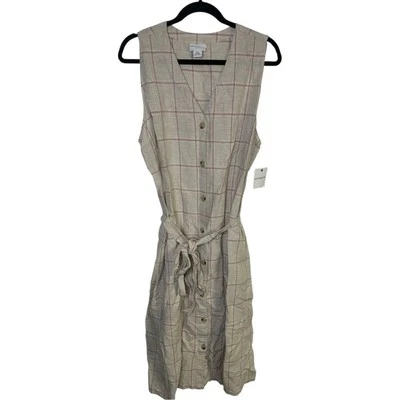 Liz Claiborne Linen Cotton Blend Flax Plaid Sleeveless midi dress pockets XXL - Image 1 of 4