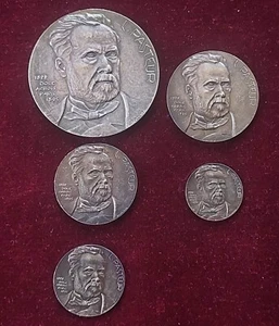 Satz französische 5 Silbermedaillen Louis Pasteur 150. Geburtstag 1972 - Bild 1 von 7