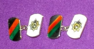 ART DECO 1930s STERLING SILVER & ENAMEL DEVONSHIRE REGIMENT DRESS CUFFLINKS - Picture 1 of 5