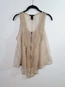 H&M Women's Tank Sheer Pintuck Detail Flutter Hem Top In Size 8 - Picture 1 of 4