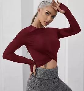 Women Yoga Crop Top Long Sleeve Gym Top Running Sports Fitness Workout Shirts US - Picture 1 of 4