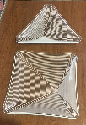 1960s Pair Of Lausitzer Triangular & Square concentric Crystal Op art Glass Dish Foto 1 de 4