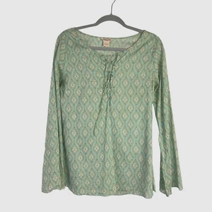 Guess Jeans Womens Large Paisley Tie Front Neck Blouse Lightweight Peasant Top - Picture 1 of 13