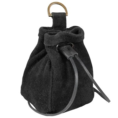 Bolso Cinturón Medieval Renacimiento Cordón Cuero Genuino Cintura Negro Gamuza Foto 1 de 4