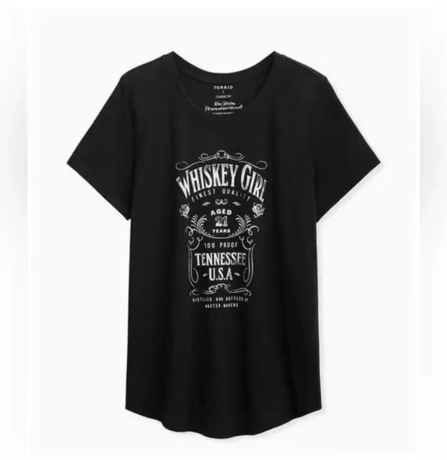 Torrid Whiskey Girl T Shirt Tee Women's 4 Classic Fit Faded Black Crew Neck
