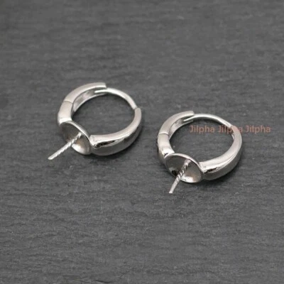 Sterling Silver 925 Hinged Hoop Earrings Pearl Cup Pin Making Findings A5430 - Image 1 of 4